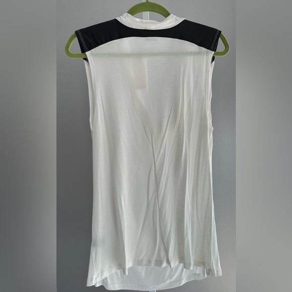 NWT White and black leather black Saks Fifth Avenue top - Picture 2 of 2